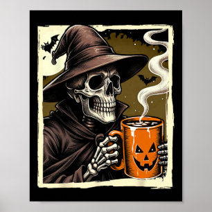 Póster Halloween Skeleton Hot Cocoa Dead Inside Spooky Se