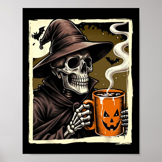 Póster Halloween Skeleton Hot Cocoa Dead Inside Spooky Se (Frente)