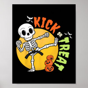 Póster Halloween Skeleton Karate Kick Martial Art Taekwon