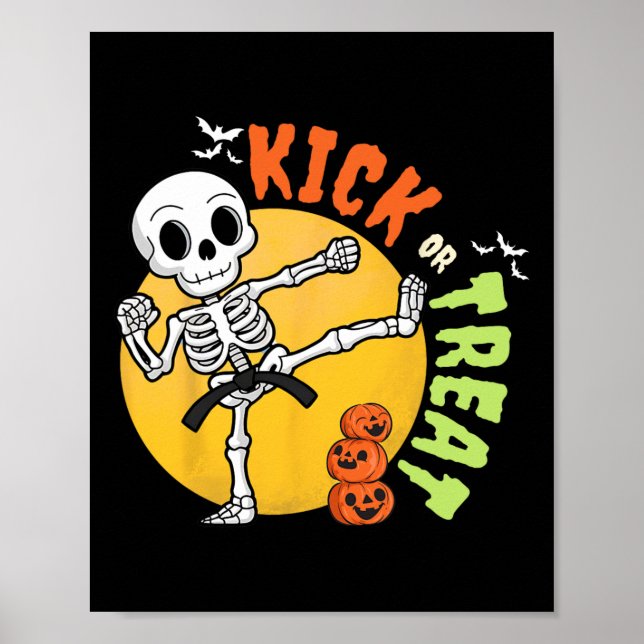 Póster Halloween Skeleton Karate Kick Martial Art Taekwon (Frente)