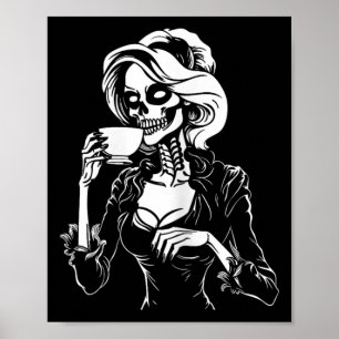 Póster Halloween Skeleton Lazy Skull Consumo de café