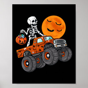 Póster Halloween Skeleton Riding Monster Truck Toddler Bo