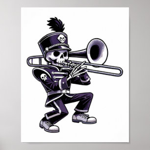 Póster Halloween Skeleton School Marcha Banda Trombona P