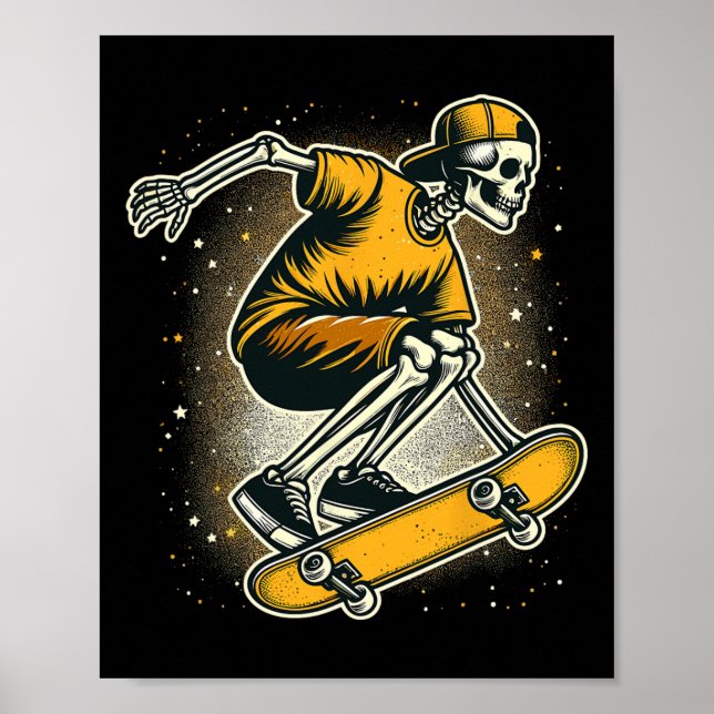 Póster Halloween Skeleton Skateboard (Frente)