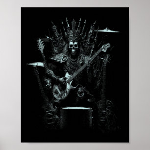 Póster Halloween Skeleton Tocando Rock Del Tono De Guitar