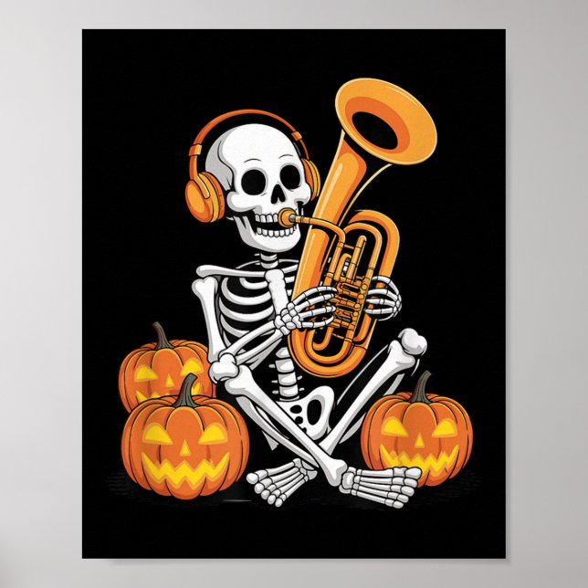 Póster Halloween Skeleton Tuba Tubist  (Frente)