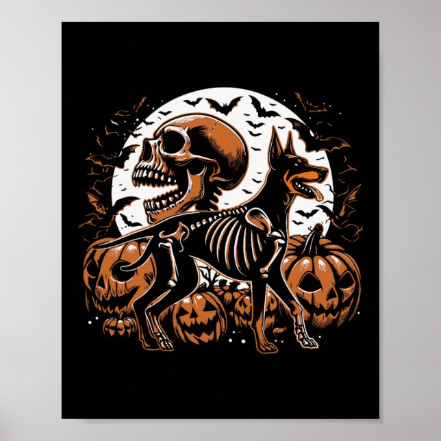 Póster Halloween Skeleton Walking Skeletal Doberman Dog (Frente)