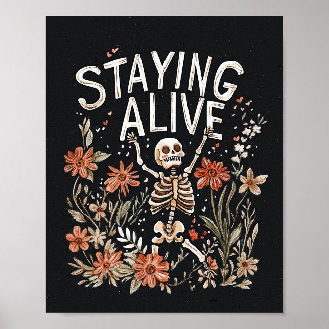 Póster Halloween Skeleton Watercolor Floral Poster (Frente)