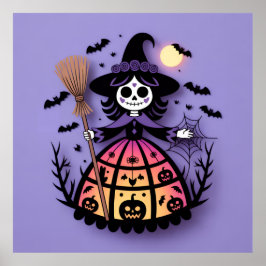 Póster Halloween Skeleton Witch