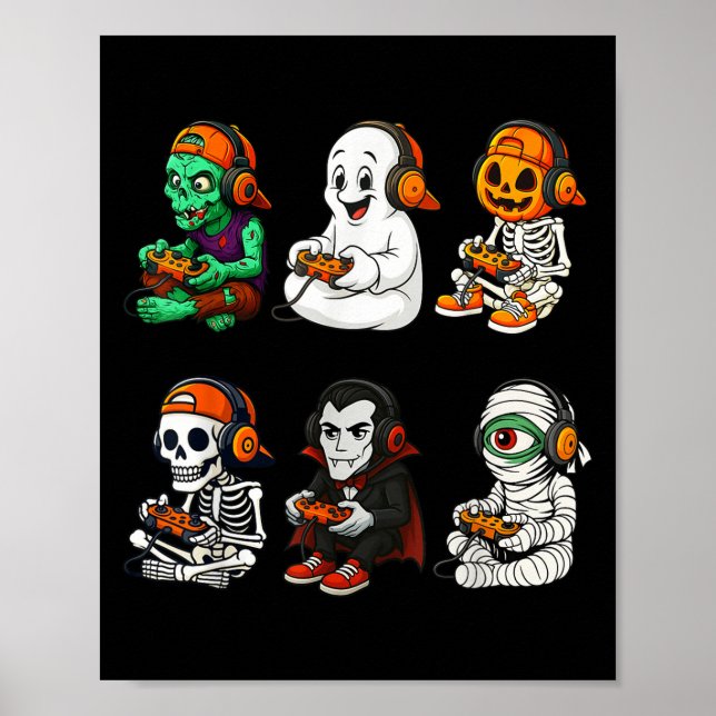 Póster Halloween Skeleton, Zombie Gamer Video Gaming  (Frente)