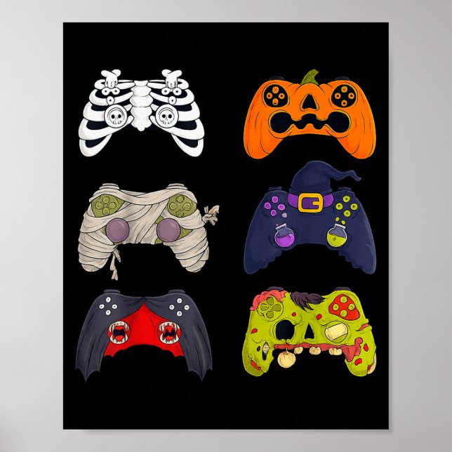 Póster Halloween Skeleton Zombie Gaming Controllers  (Frente)