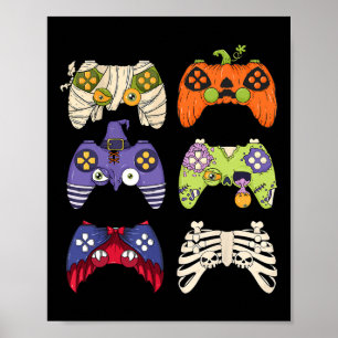 Póster Halloween Skeleton Zombie Gaming Controllers Mummy
