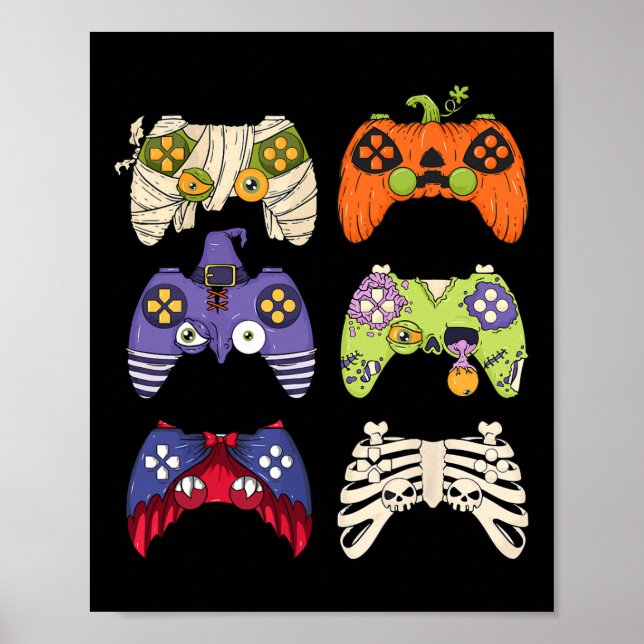 Póster Halloween Skeleton Zombie Gaming Controllers Mummy (Frente)