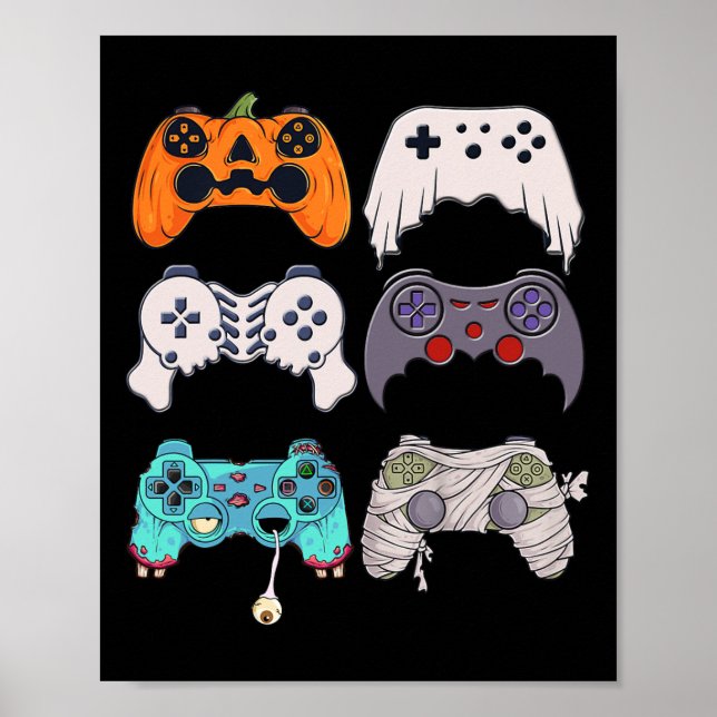 Póster Halloween Skeleton Zombie Gaming Controllers Mummy (Frente)