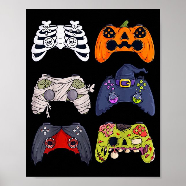 Póster Halloween Skeleton Zombie Gaming Controllers Mummy (Frente)