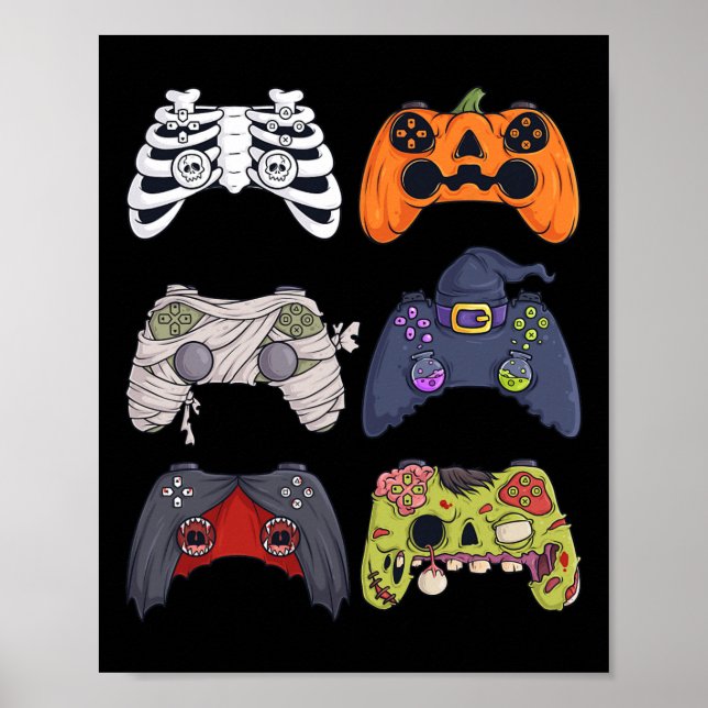 Póster Halloween Skeleton Zombie Gaming Controllers Mummy (Frente)