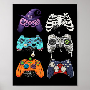 Póster Halloween Skeleton Zombie Gaming Controllers Mummy