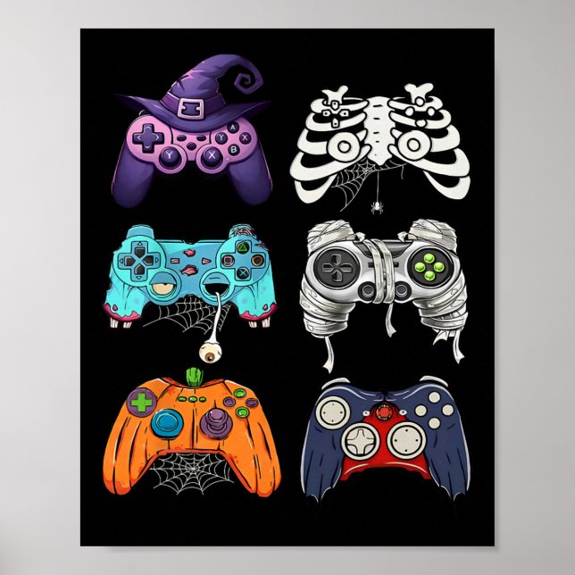 Póster Halloween Skeleton Zombie Gaming Controllers Mummy (Frente)
