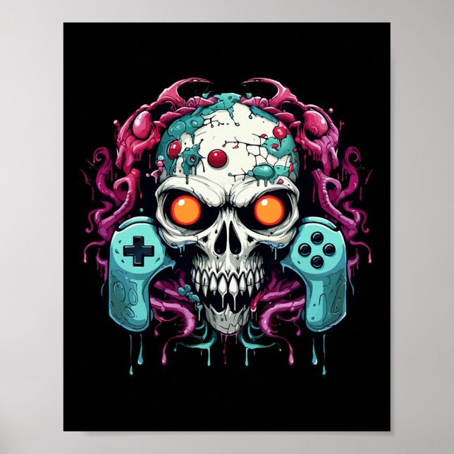Póster Halloween Skeleton Zombie Gaming Controllers Mummy (Frente)