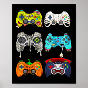 Póster Halloween Skeleton Zombie Gaming Controllers Mummy