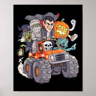 Póster Halloween Skeleton Zombie Monster Truck Vampire Bo