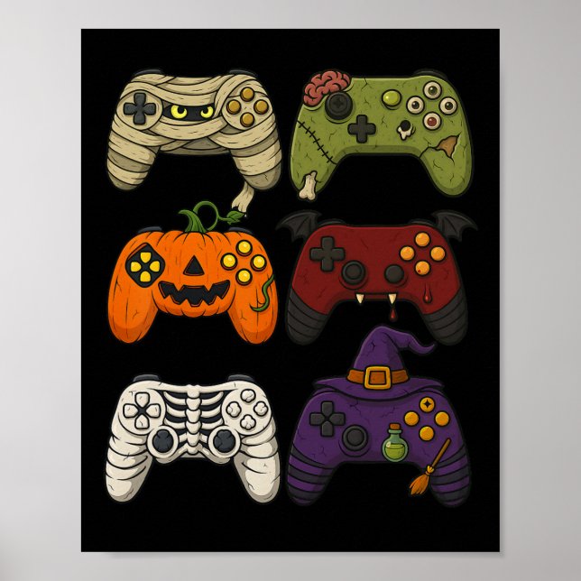 Póster Halloween Skeleton Zombie Mummy Gaming Controllers (Frente)