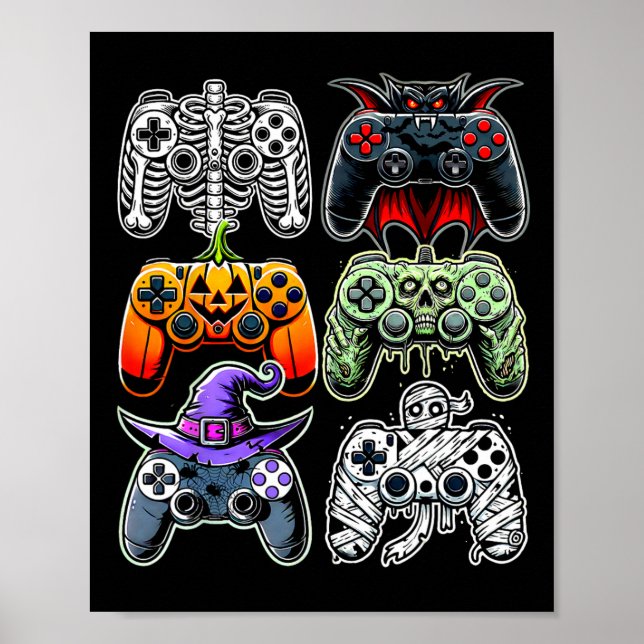 Póster Halloween Skeleton Zombie Mummy Gaming Controllers (Frente)