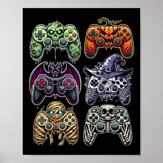 Póster Halloween Skeleton Zombie Mummy Gaming Controllers (Frente)