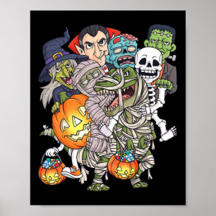 Póster Halloween Skeleton Zombie Rimmy T Rex Funny