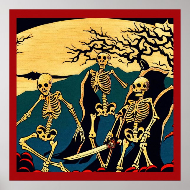 Póster Halloween - Skeletons Woodcut 4 (Frente)