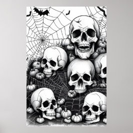 Póster Halloween Skulls Horror, Spooky Bats Nightmare