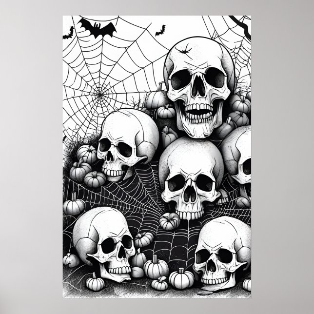 Póster Halloween Skulls Horror, Spooky Bats Nightmare (Frente)
