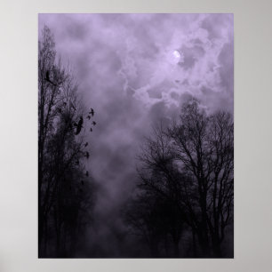 Póster Halloween Sky con Ravens Purple Mist Poster