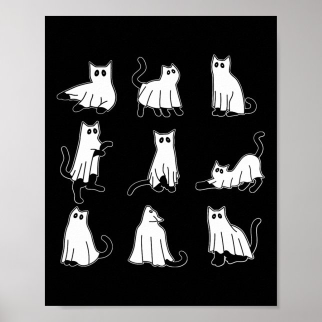 Póster Halloween Spookee Cuidados Gatos Negros Fantasmas  (Frente)