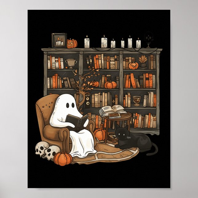 Póster Halloween Spooky, biblioteca de los amantes del li (Frente)