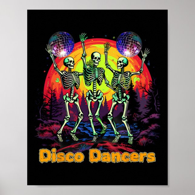 Póster Halloween Spooky Skeleton Disco bailando (Frente)