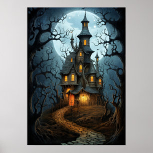 Póster Halloween Spooky Witch House