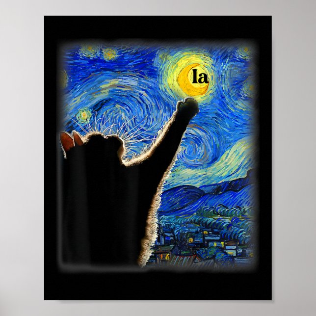 Póster Halloween Starry Night Black Cat Comma La Kamala (Frente)