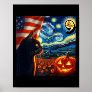 Póster Halloween Starry Night Black Cat Comma La Kamala H