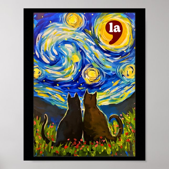 Póster Halloween Starry Night Black Cat Comma La Kamala H (Frente)
