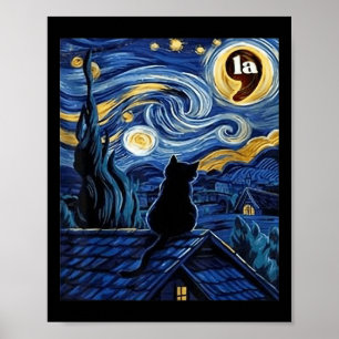 Póster Halloween Starry Night Black Cat Comma La Kamala H