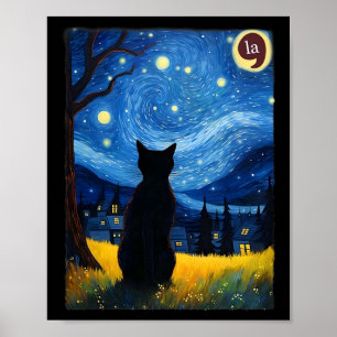 Póster Halloween Starry Night Black Cat Comma La Kamala H