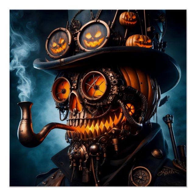 Póster Halloween Steampunk Jack-O-Lantern gótico (Anverso)