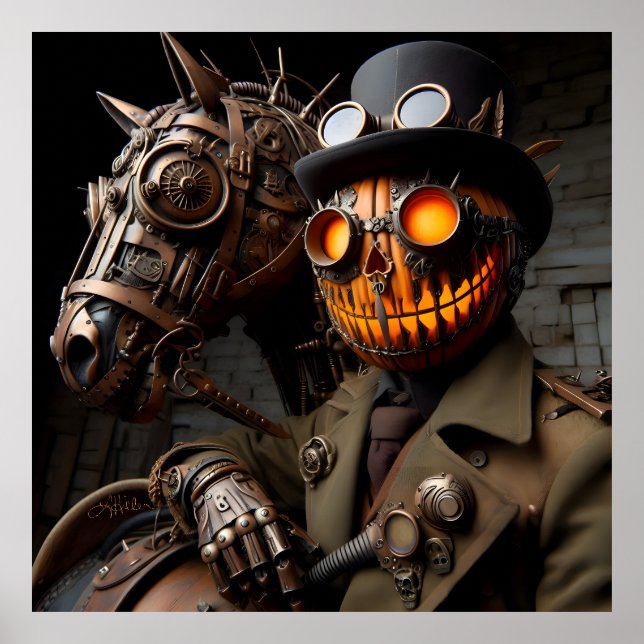 Póster Halloween Steampunk Jack-O-Lantern Horseman (Frente)