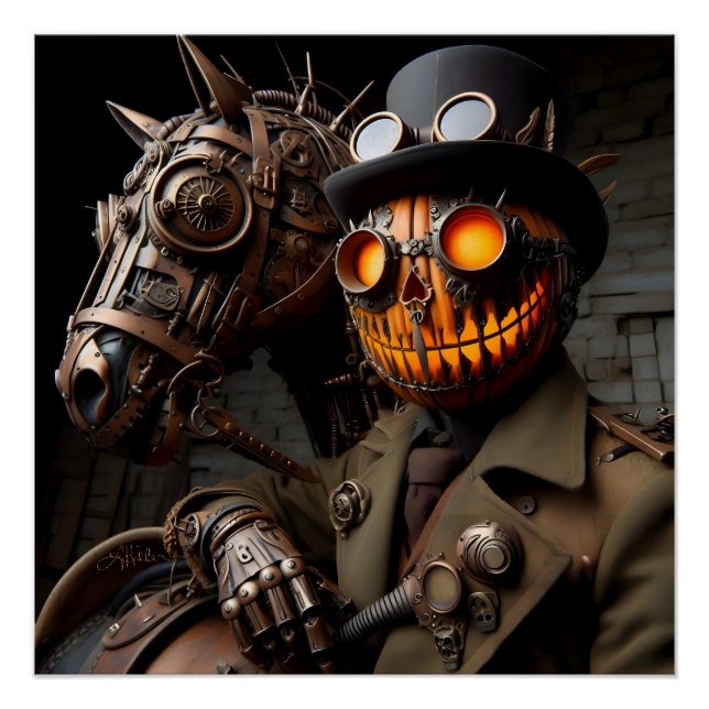 Póster Halloween Steampunk Jack-O-Lantern Horseman (Anverso)