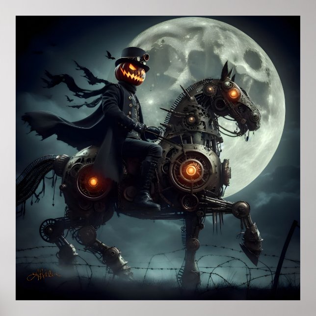 Póster Halloween Steampunk Jinete sin Cabeza (Frente)