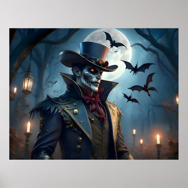 Póster Halloween Steampunk Sureño Caballero Zombie (Frente)