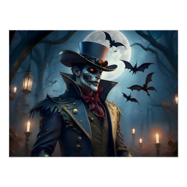 Póster Halloween Steampunk Sureño Caballero Zombie (Anverso)
