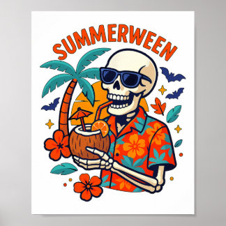 Póster Halloween Summer Ween Skeleton Spooky Vacation Flo