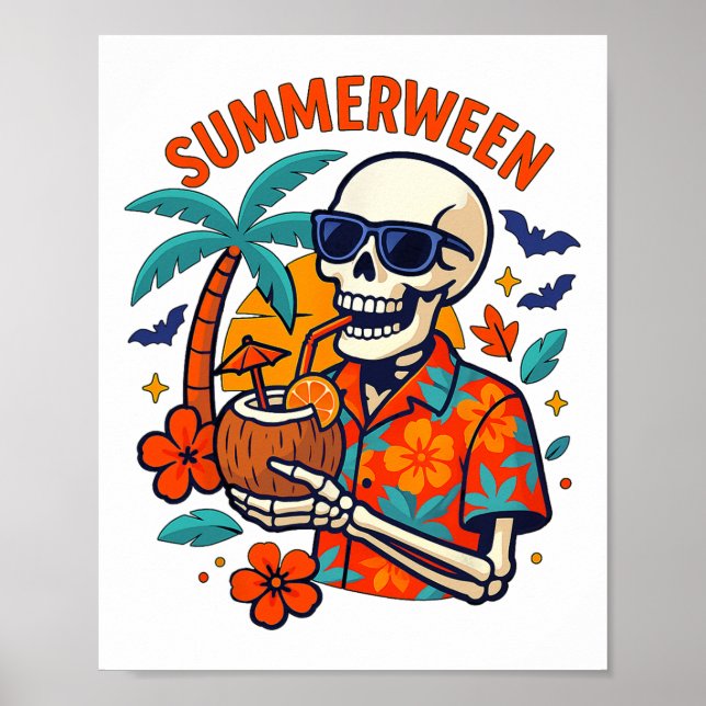 Póster Halloween Summer Ween Skeleton Spooky Vacation Flo (Frente)
